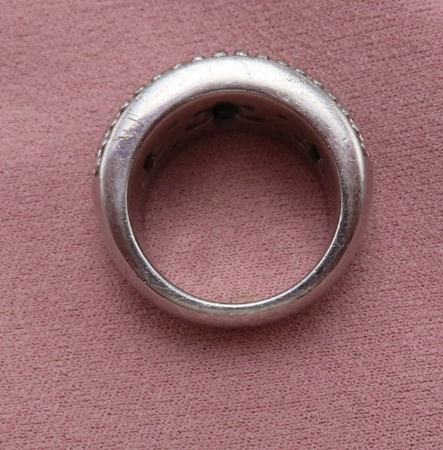 Judith Ripka Sterling Silver Ring Cocktail Clear CZ Crystal Sz 6 Wide Band 919f