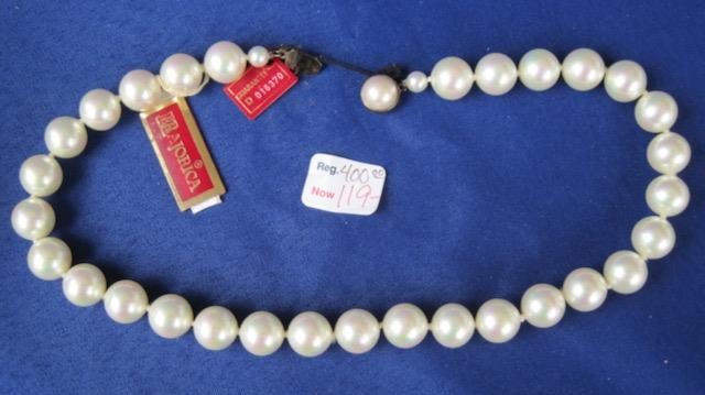Majorica White Pearl Necklace Choker 16 inches 12 MM Spain Man Made Tags NOS