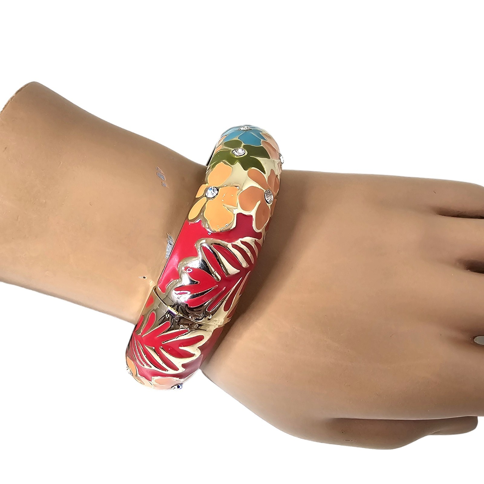 Tommy Bahama Burnt Coral Spotted Palm Enamel Bangle Bracelet NWT