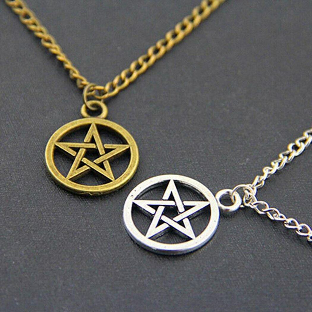 Pendant Necklace Pentagram Wicca Chain Necklace Jewelry Pagan SILVER GOLD BRONZE