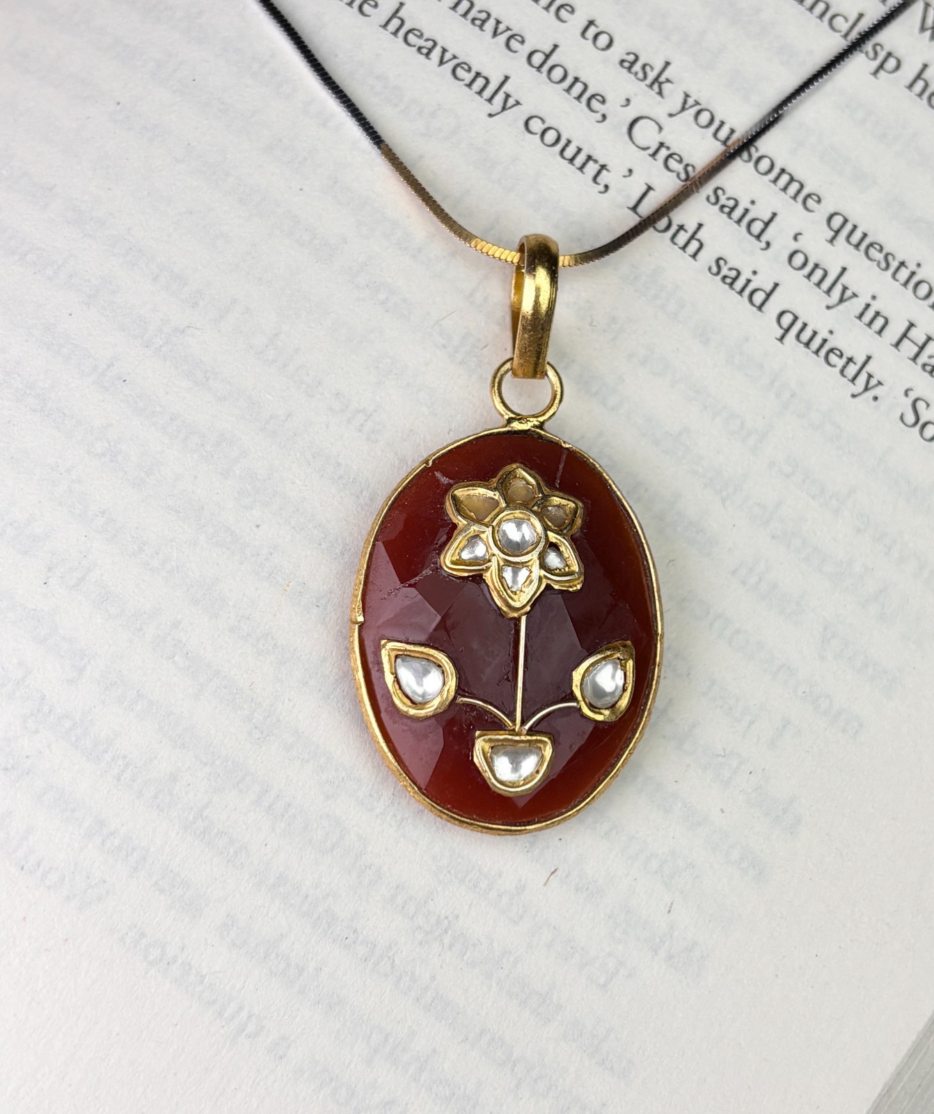 925 Silver Red Kundan Floral Oval Pendant Without Chain Gold Plated Women Gift