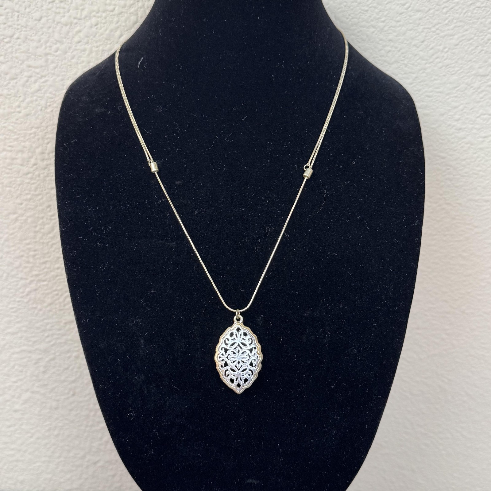 Gold Tone Filigree Oval Pendant Slider Necklace 21 In Womens Floral Jewelry
