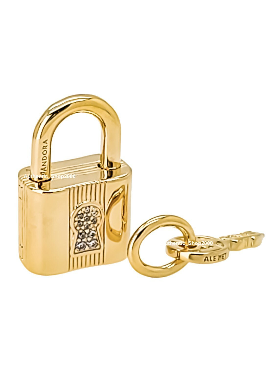 100% Authentic PANDORA 14k Gold Padlock & Key Dangle Charm Pendant 760088C01