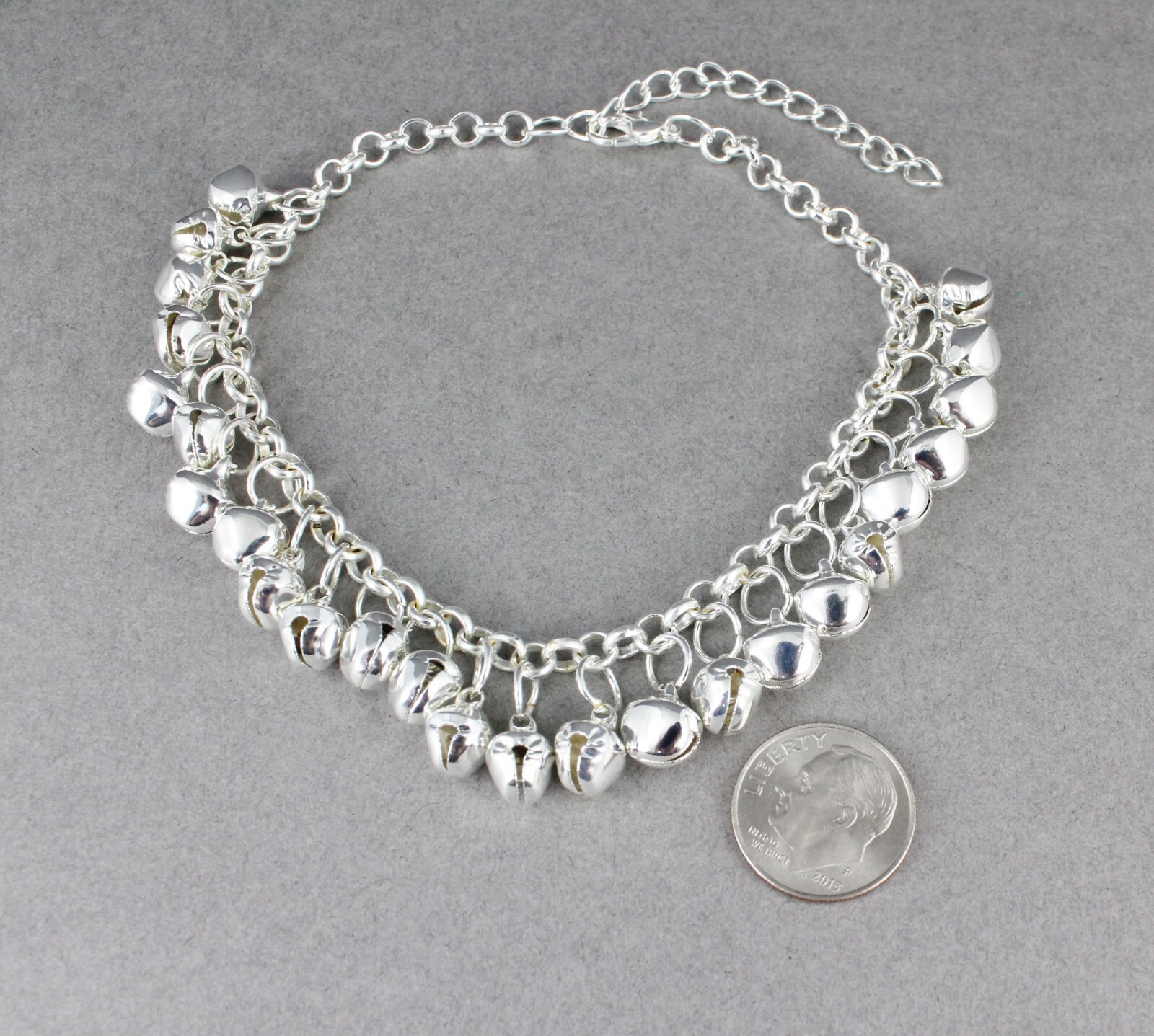 silver jingle bells adjustable anklet ankle bracelet belly dancer 8-10″ long