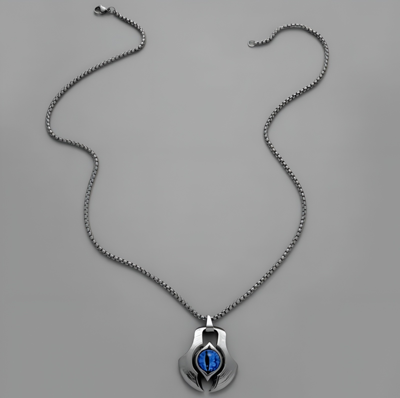 Blue Eye Pendant Necklace Alloy Silver Tone Chain 60cm Gothic Charm