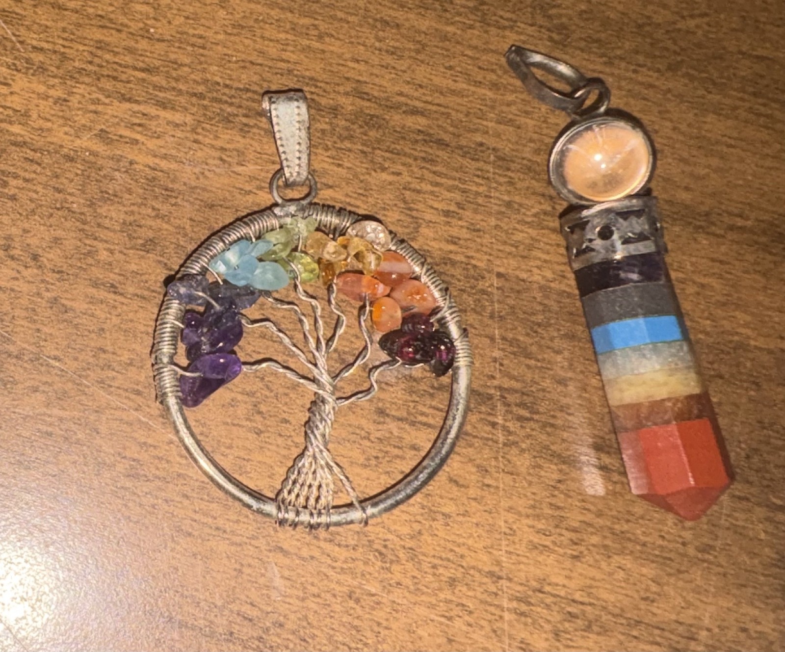 Tree of Life Wire Wrapped & Stacked Stones Chakra Pendants-2pcs-No Necklace