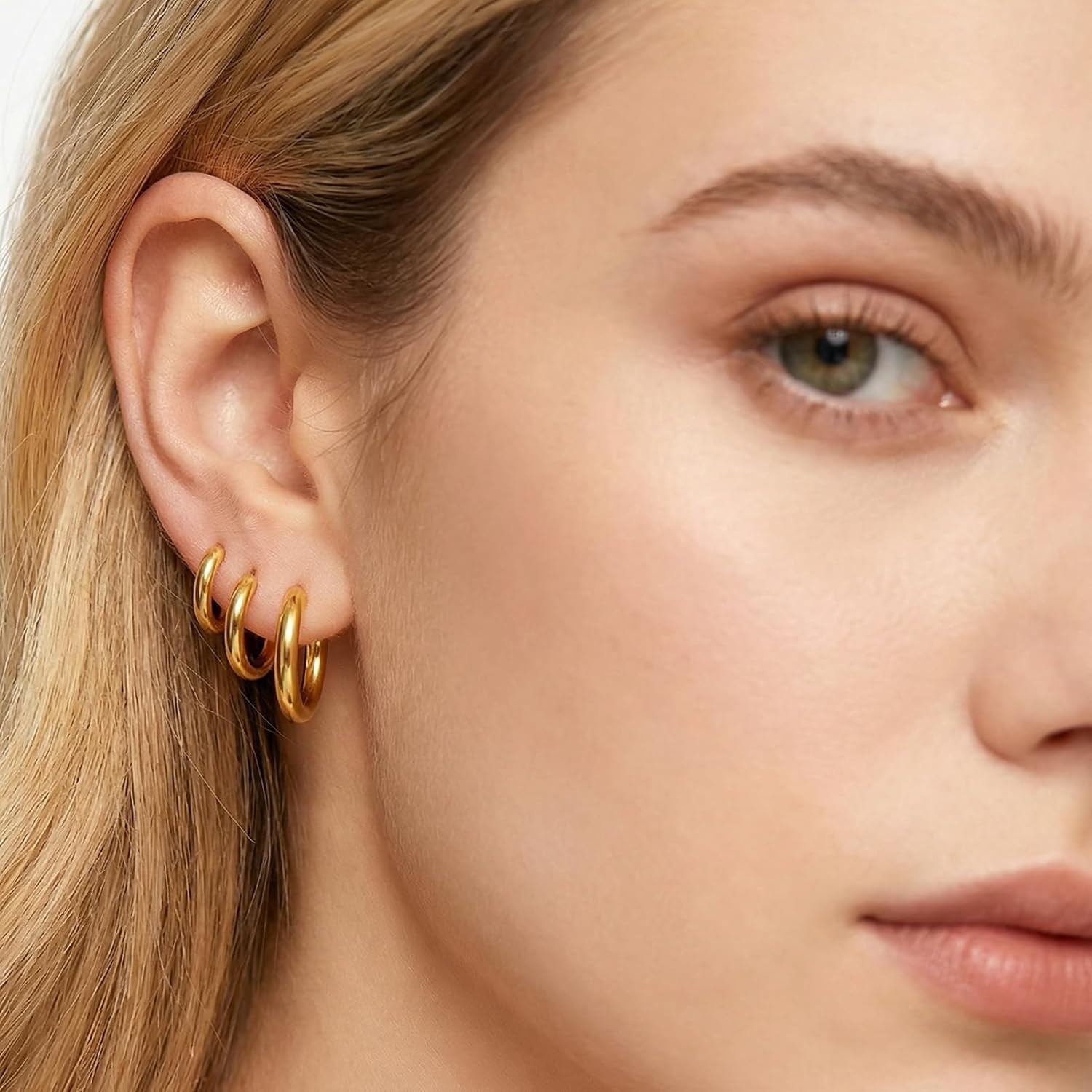 4 Pairs 316L Surgical Small Gold Silver Huggie Hoop Earrings for Women Men, 14K