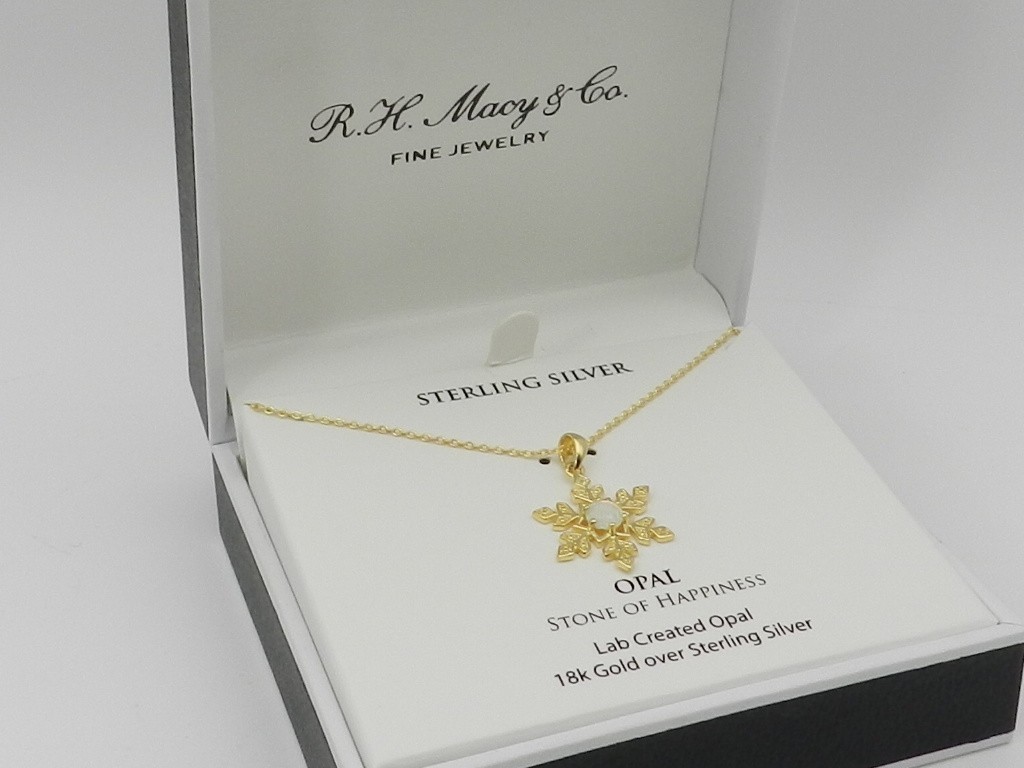 Macy’s Lab Grown Opal & Lab Grown White Sapphire Necklace Sterling Silver