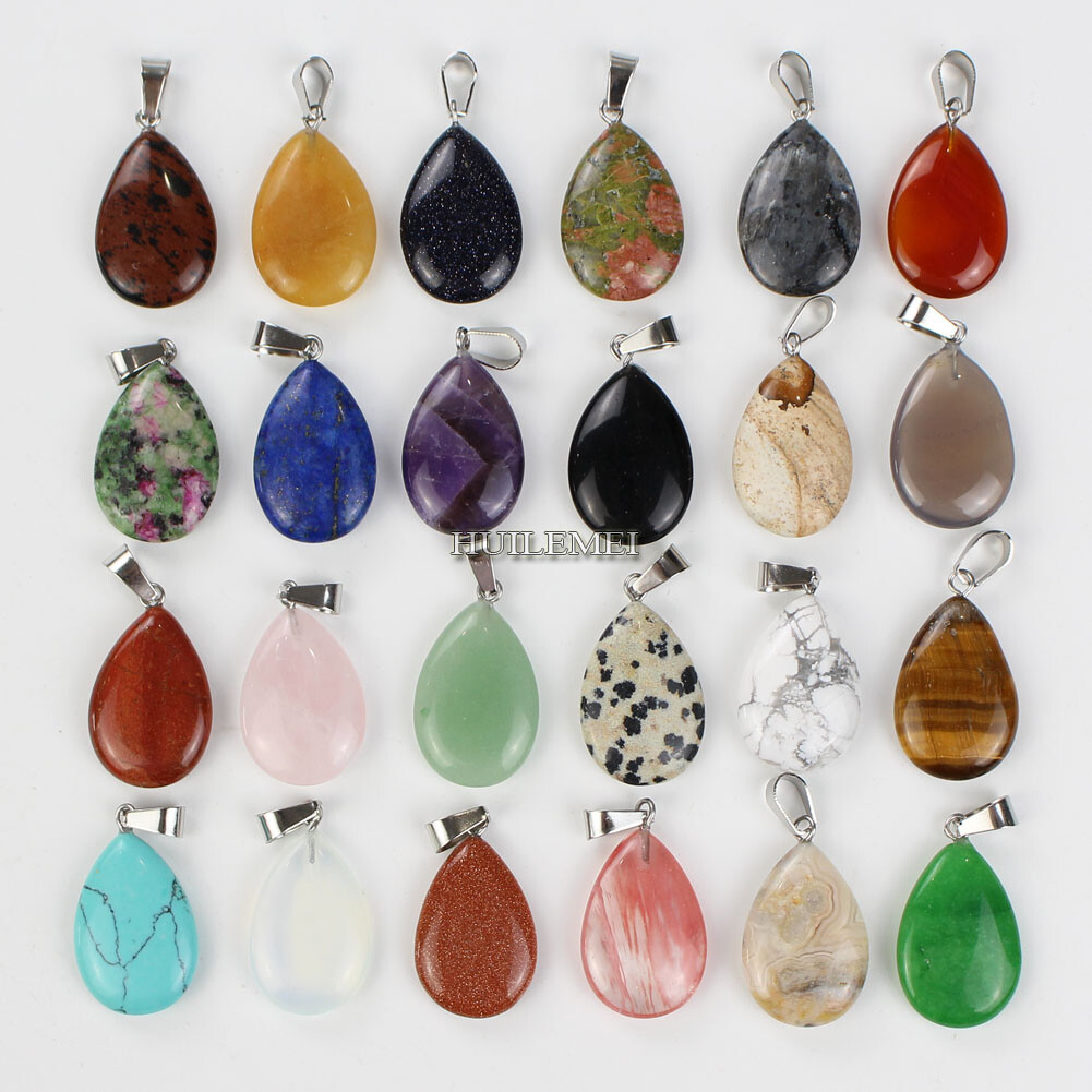 20pcs Mixed Natural Gemstone Water Drop Pendant Beads Reiki Chakra Healing Stone