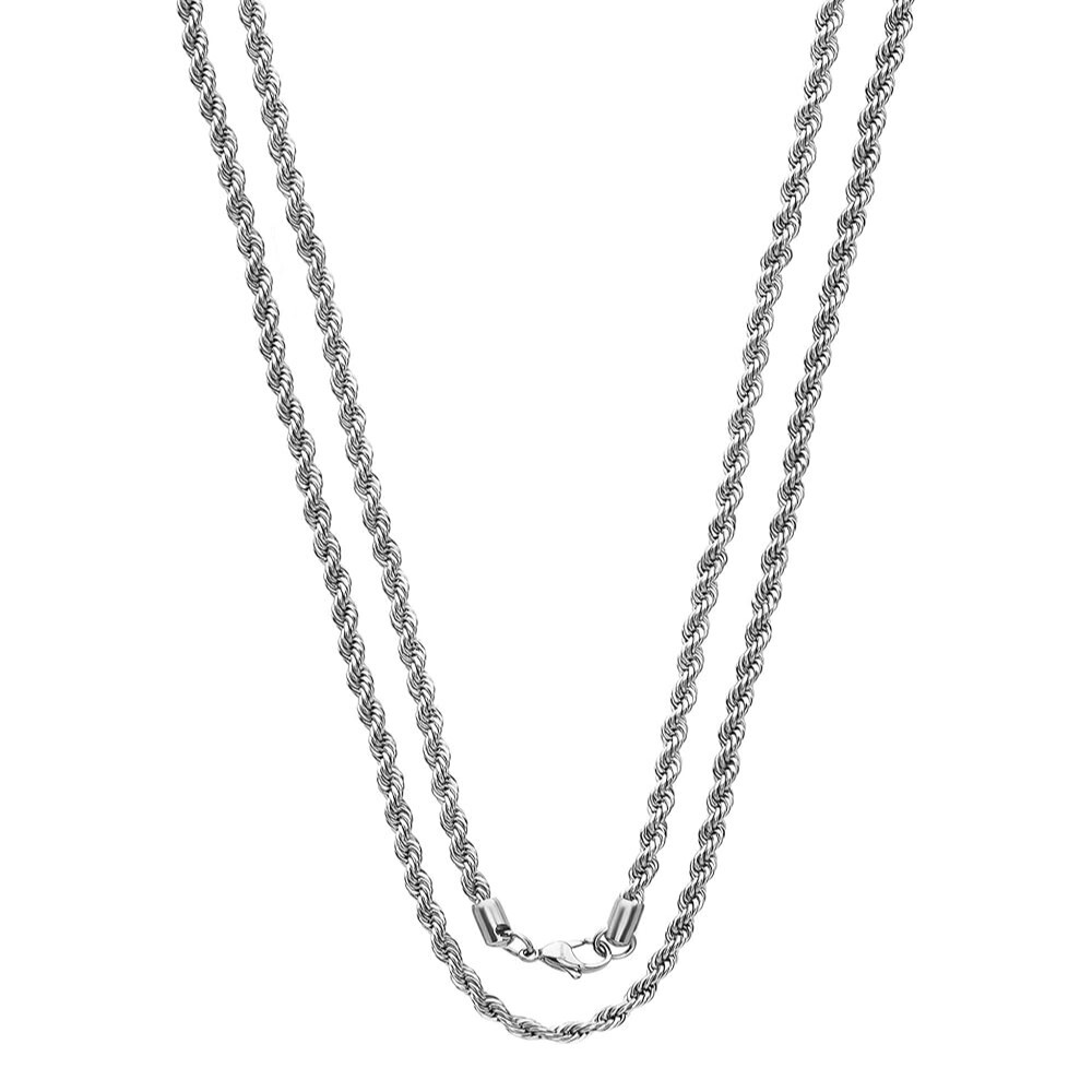 2MM Stainless Steel Silver Rope Chain Necklace For Men and Women 16″- 30″