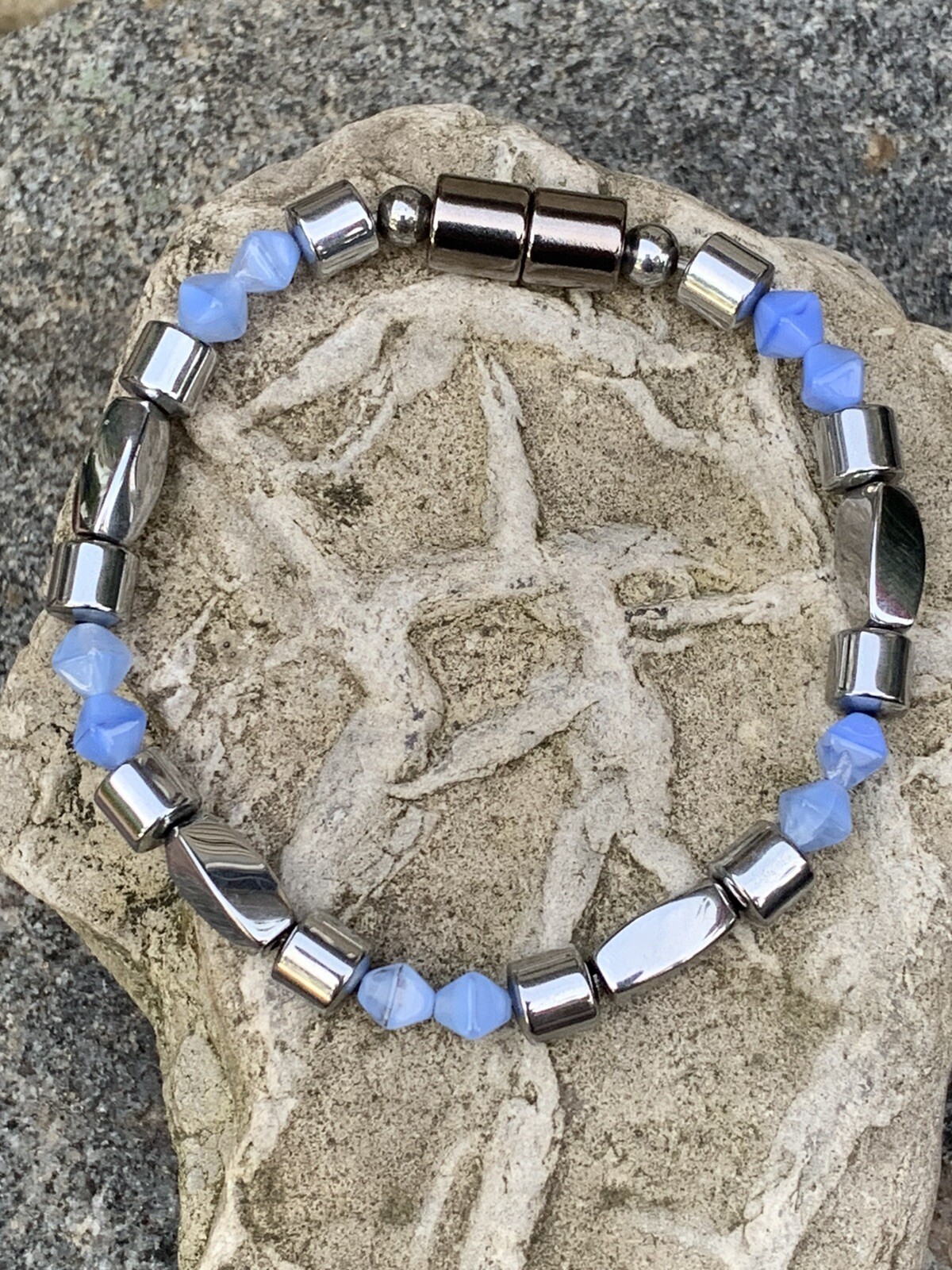 Men’s Women’s Silver Magnetic Hematite Bicone Ski Blue BRACELET ANKLET NECKLACE
