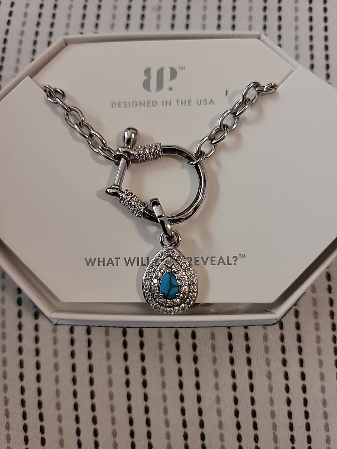 Bomb Party OG necklace- The Pull Of Desire NK65560 Turquoise Magnesite Rhodium