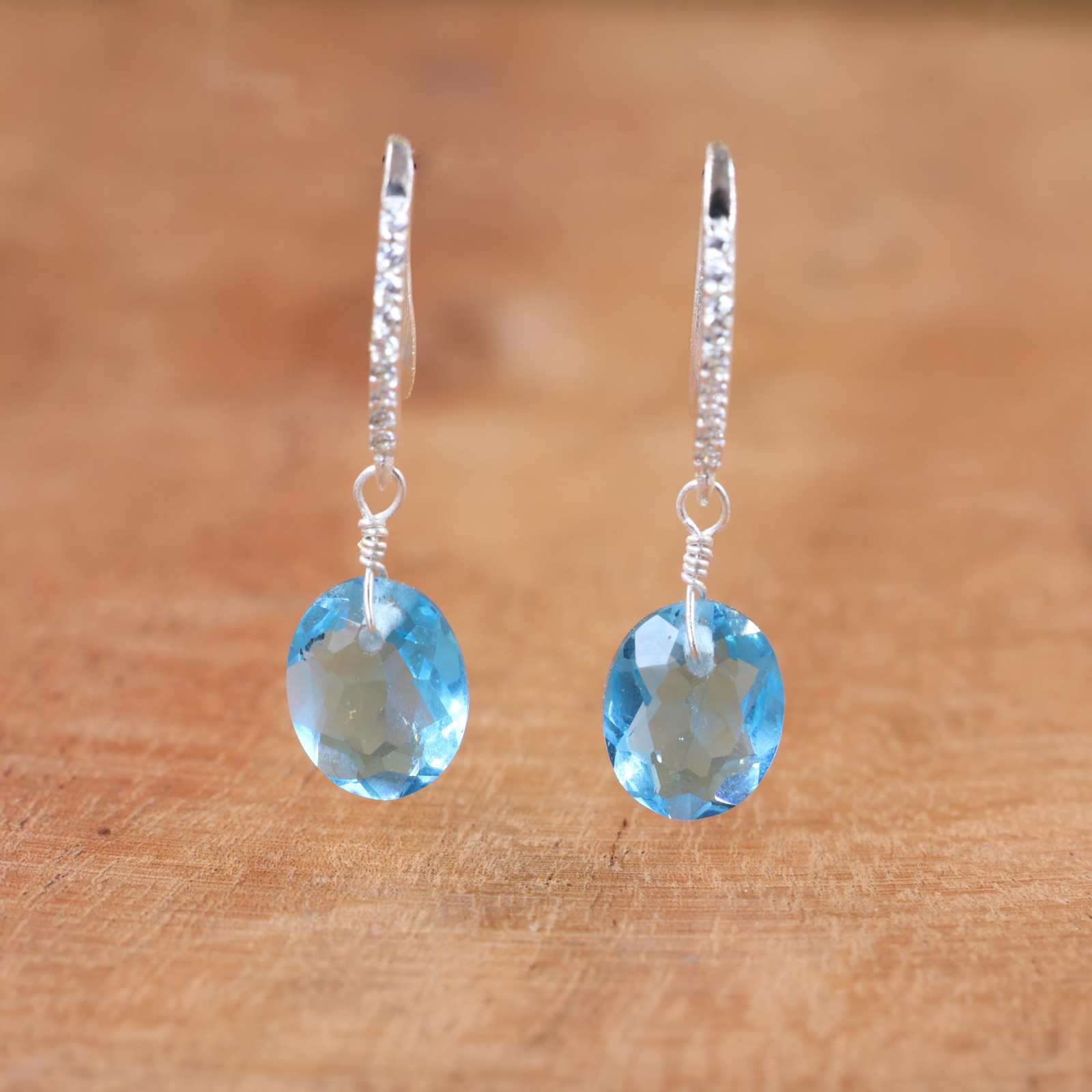 Blue Topaz Drop Earrings, Artisan Jewelry, Fashion Earrings for Everyday Style