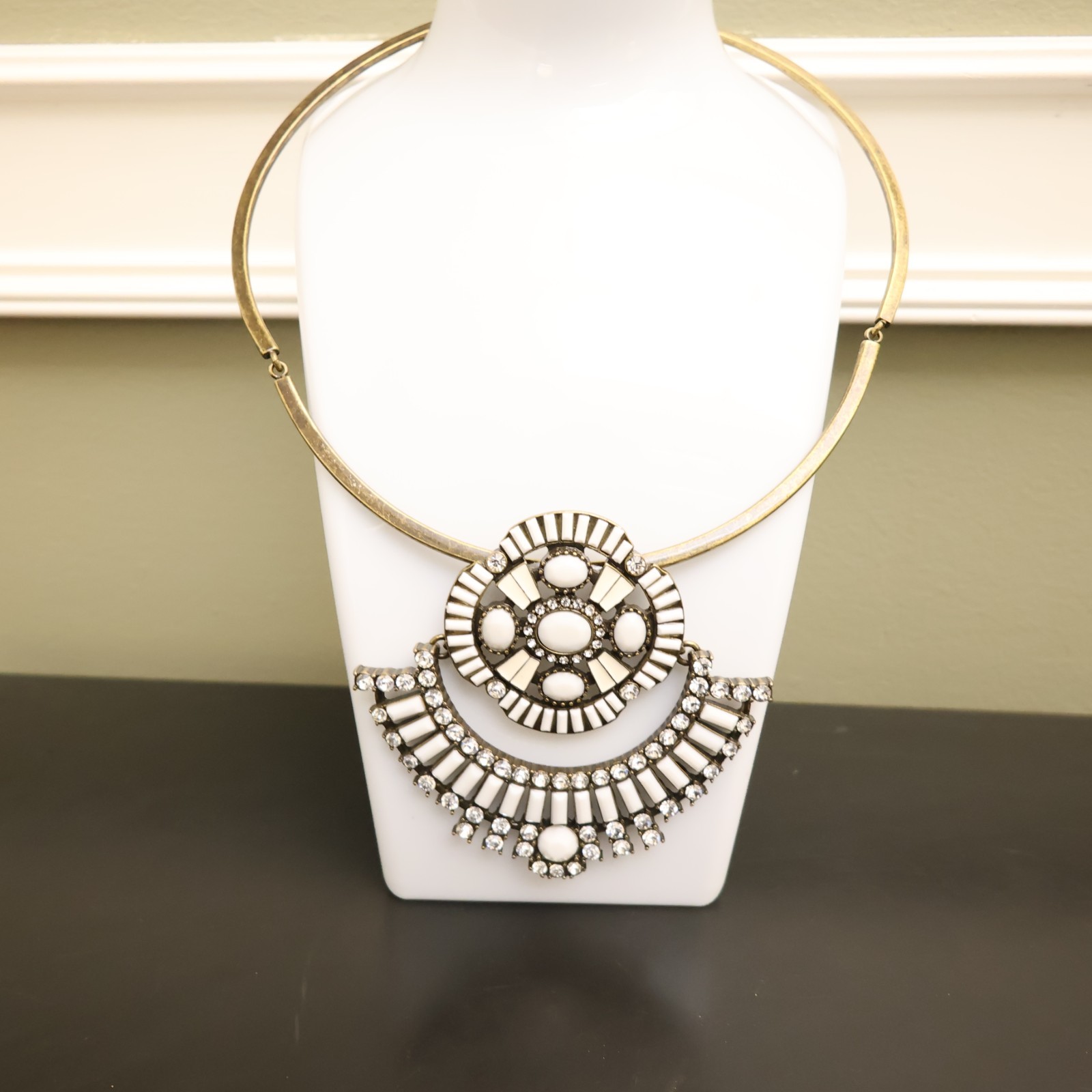 Logo Links necklace Lori Goldstein ivory crystals statement collar bronzetone
