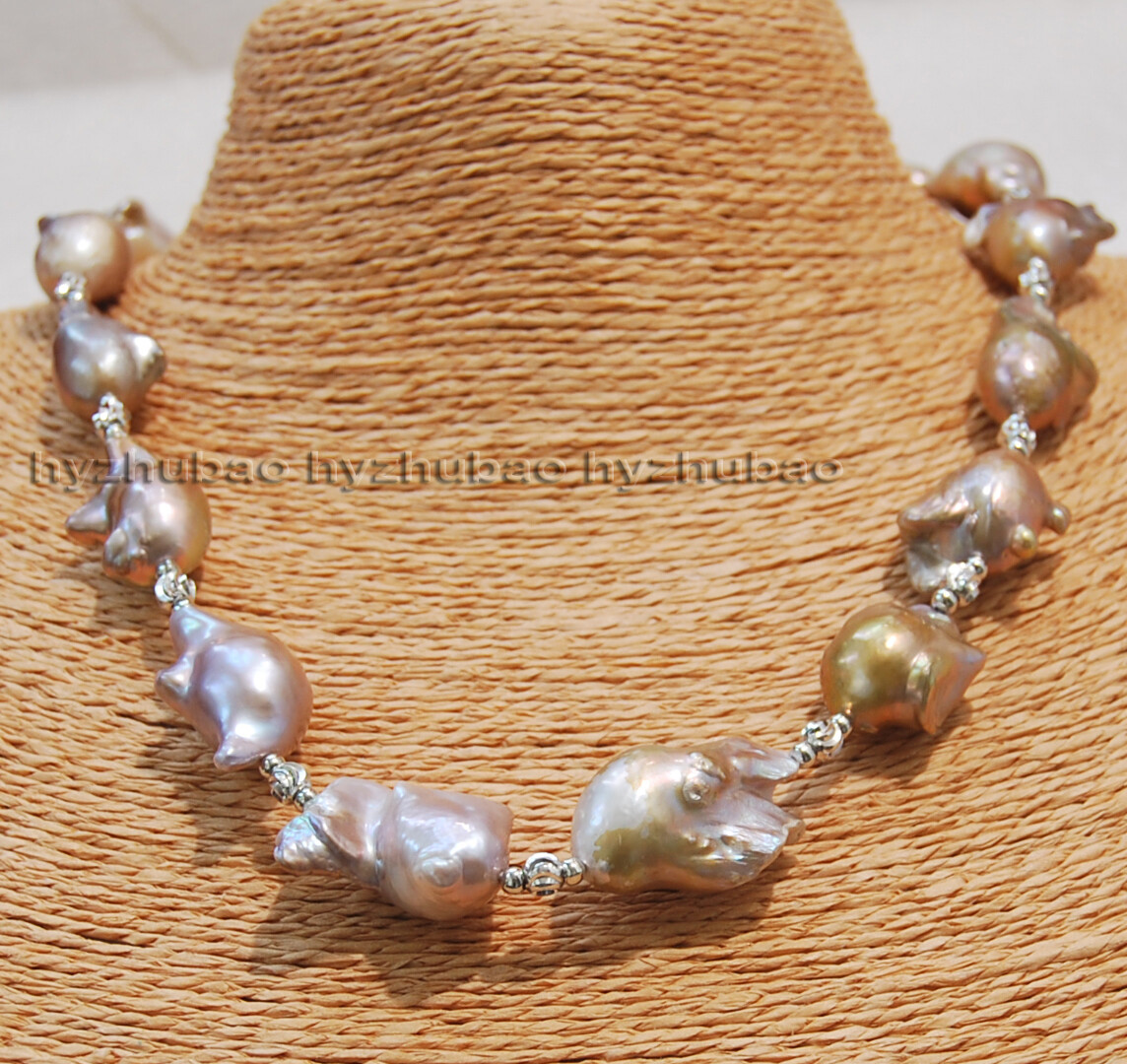 16″ 18″ 22″ 25″ Big 18-25mm Natural South Sea Purple Baroque Pearl Necklace AAA+