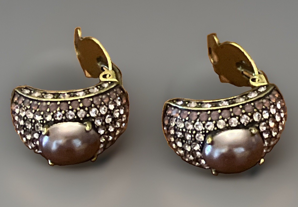 Heidi Daus Crystal & Faux Pearl Clip Half Hoop Pink Earrings