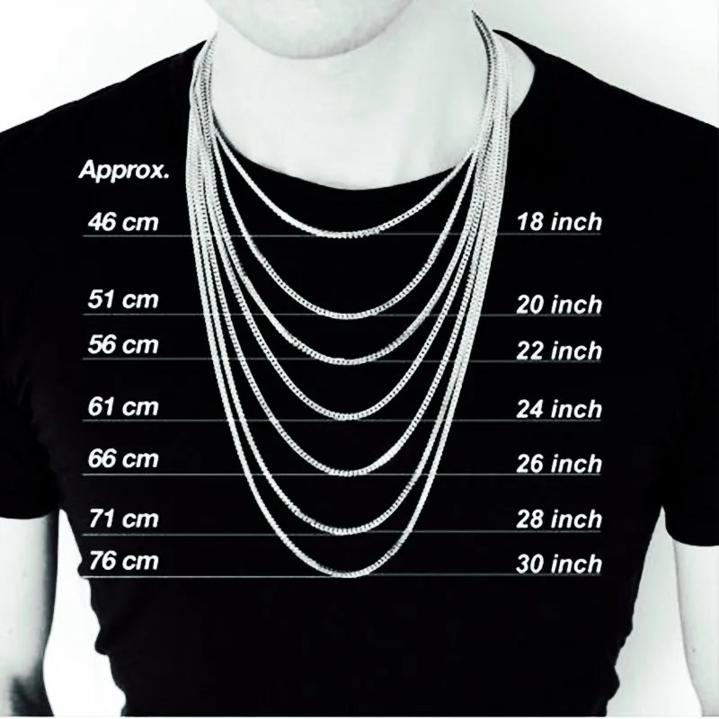 925 Silver Plated Flat Cuban Chain Necklace Men 4-10mm Stainless Jewelry