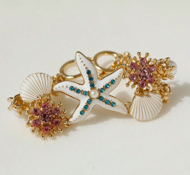 Starfish Seashell Bracelet Pearls Nautical Statement Jewelry Beach Charms NEW
