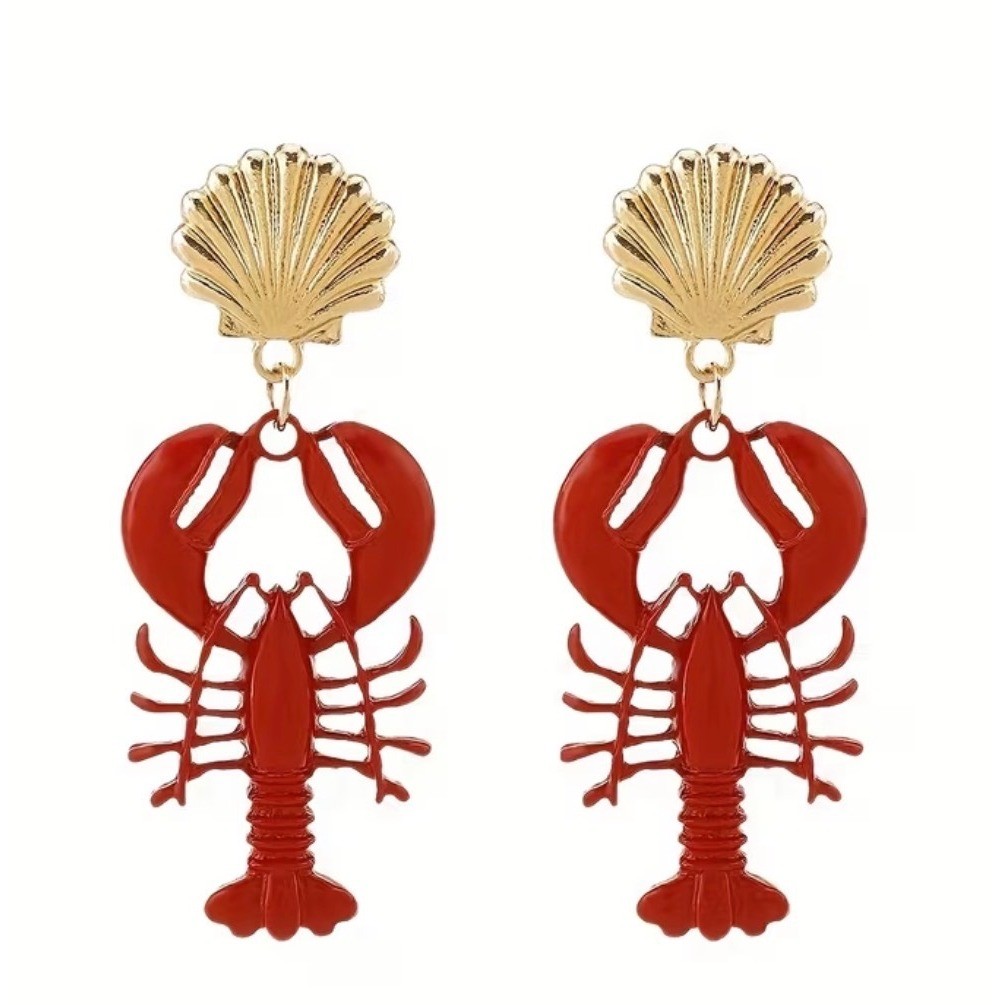 Lobster Jewelry Women OS Red NEW Nautical Shell Earrings