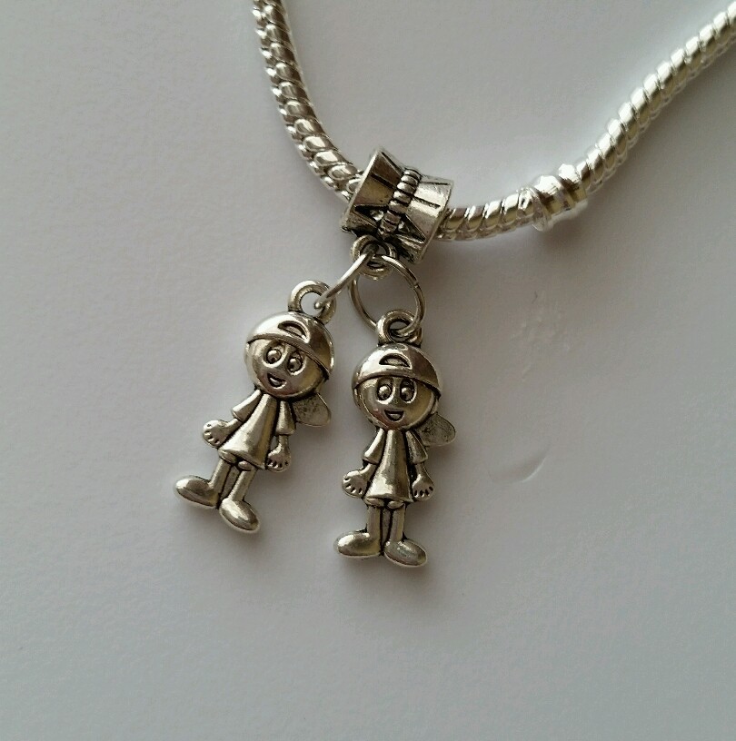 Little Boys Brothers Son Twins Dangle Bead for Silver European Charm Bracelet