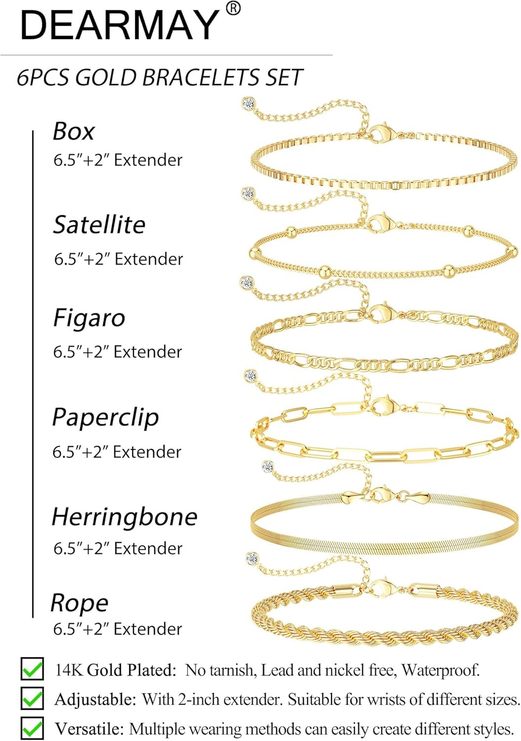 Gold Bracelets for Women Waterproof, 14K Gold Plated Jewelry Sets Trendy