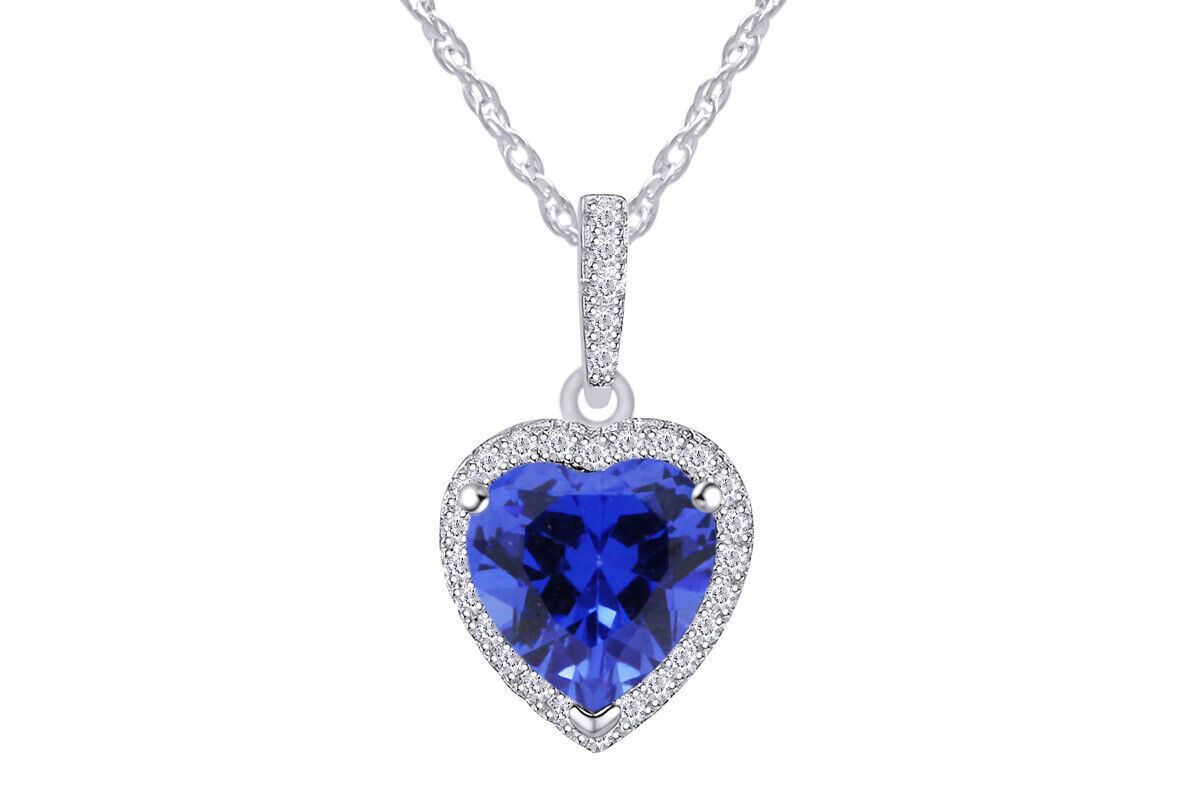 Sterling Silver Heart Shape Necklace Gemstone Birthstone Pendant