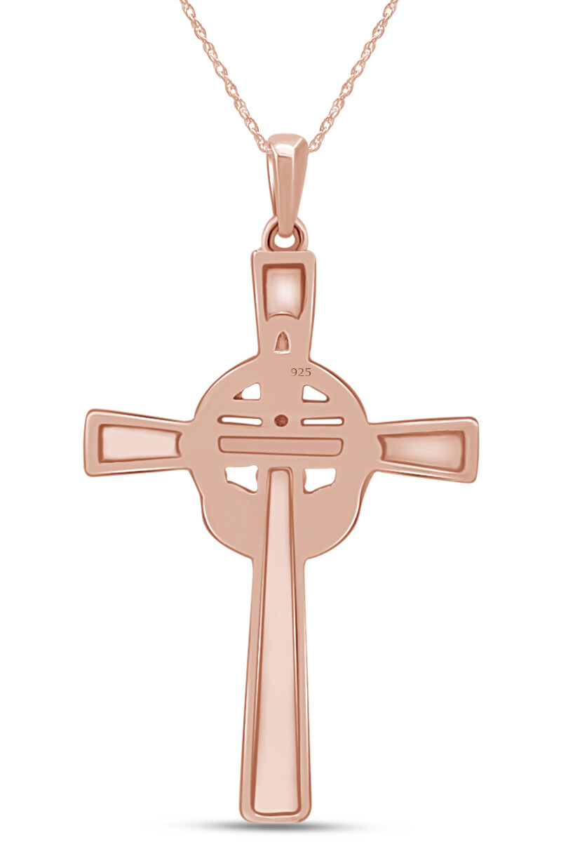 Trinity Knot Claddagh Celtic Cross Pendant Necklace 14k Rose Gold Plated Silver