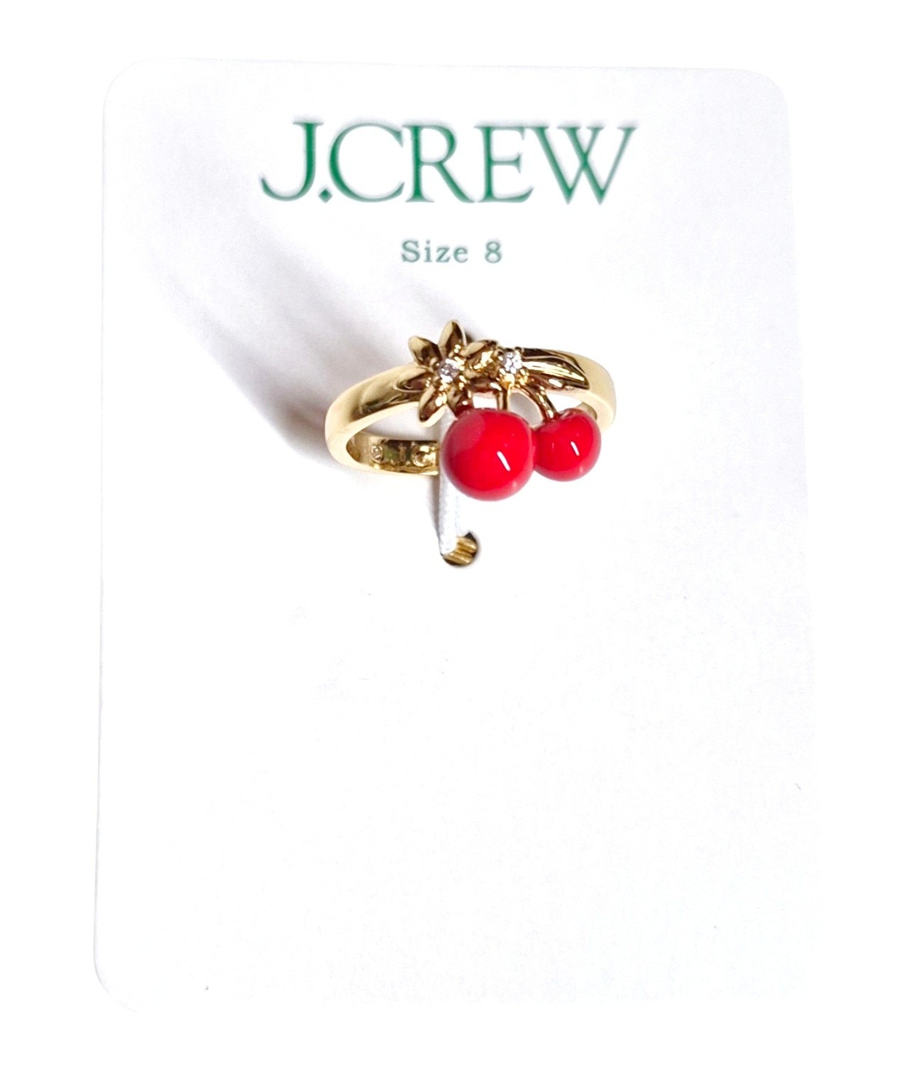 J.Crew Cherry Charm Ring Size 8 Crimson Cinders Red Brass Multi-Color CQ990 New