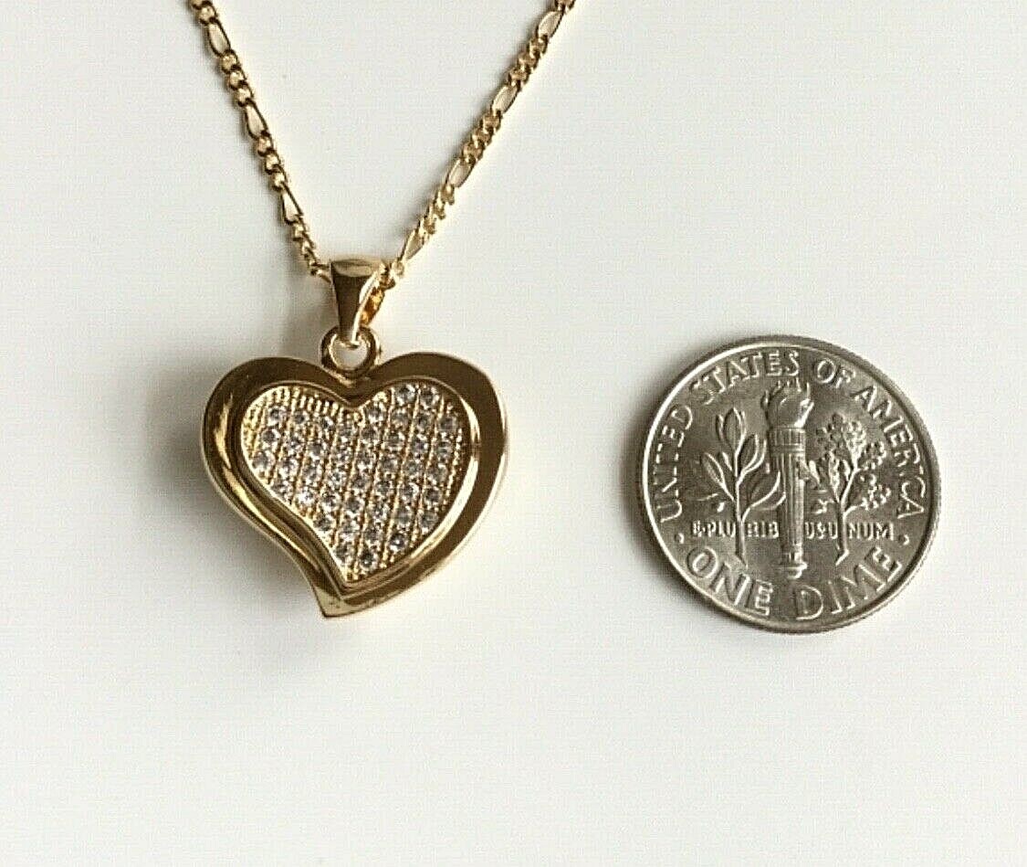 18K GOLD FILLED CZ HEART LOVE NECKLACE 18″ LONG/CADENA DE CORAZON 18″- 22x19mm