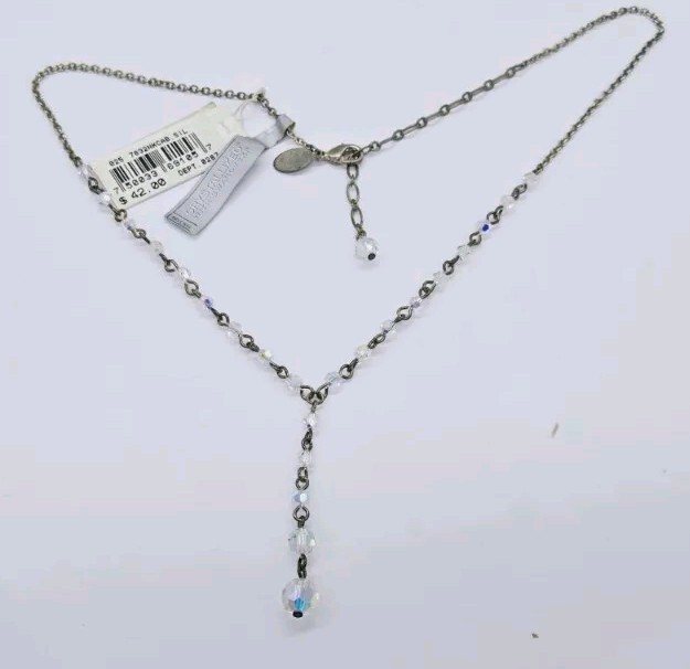 Alfani Swarovski Crystal Necklace Y Drop Statement Silver Tone 19 in