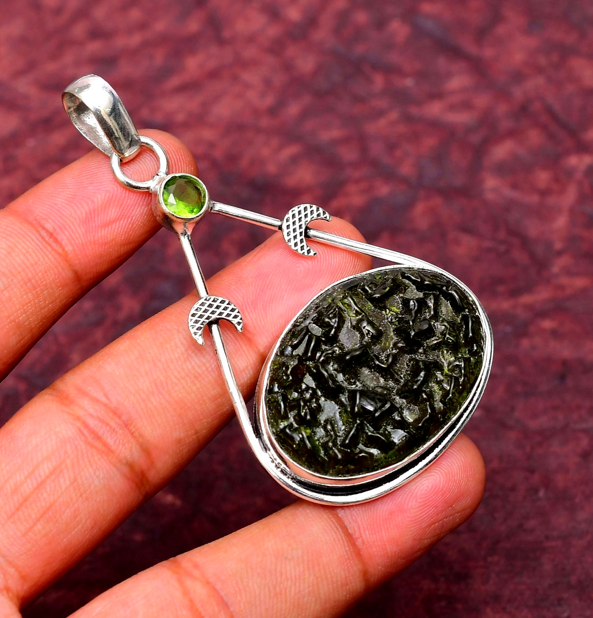 Moldavite Gemstone 925 Sterling Silver Pendant Approx – 2.28″