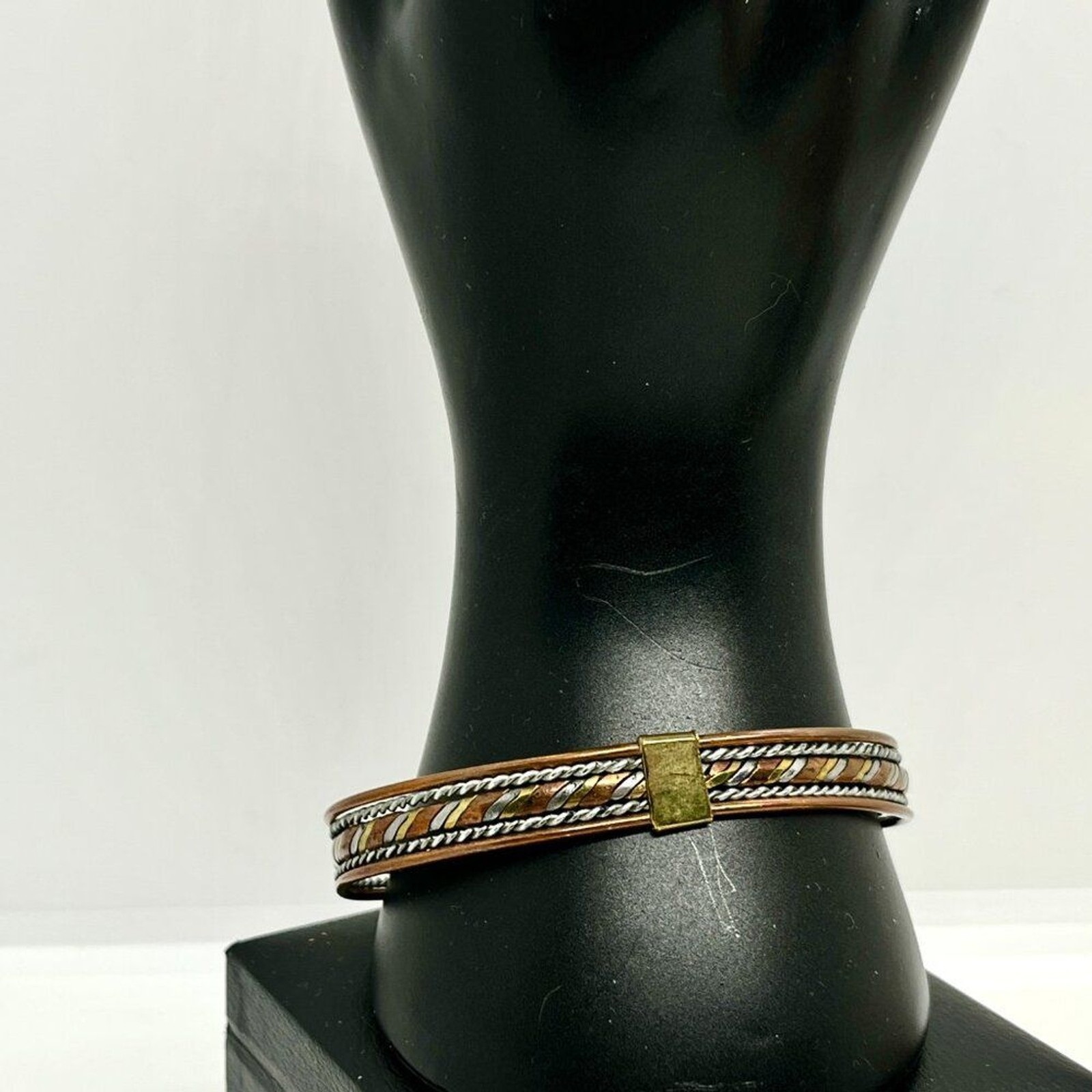 VINTAGE BOHO COPPER Multi Tone Braided Cuff Bracelet Brass Silver Tone