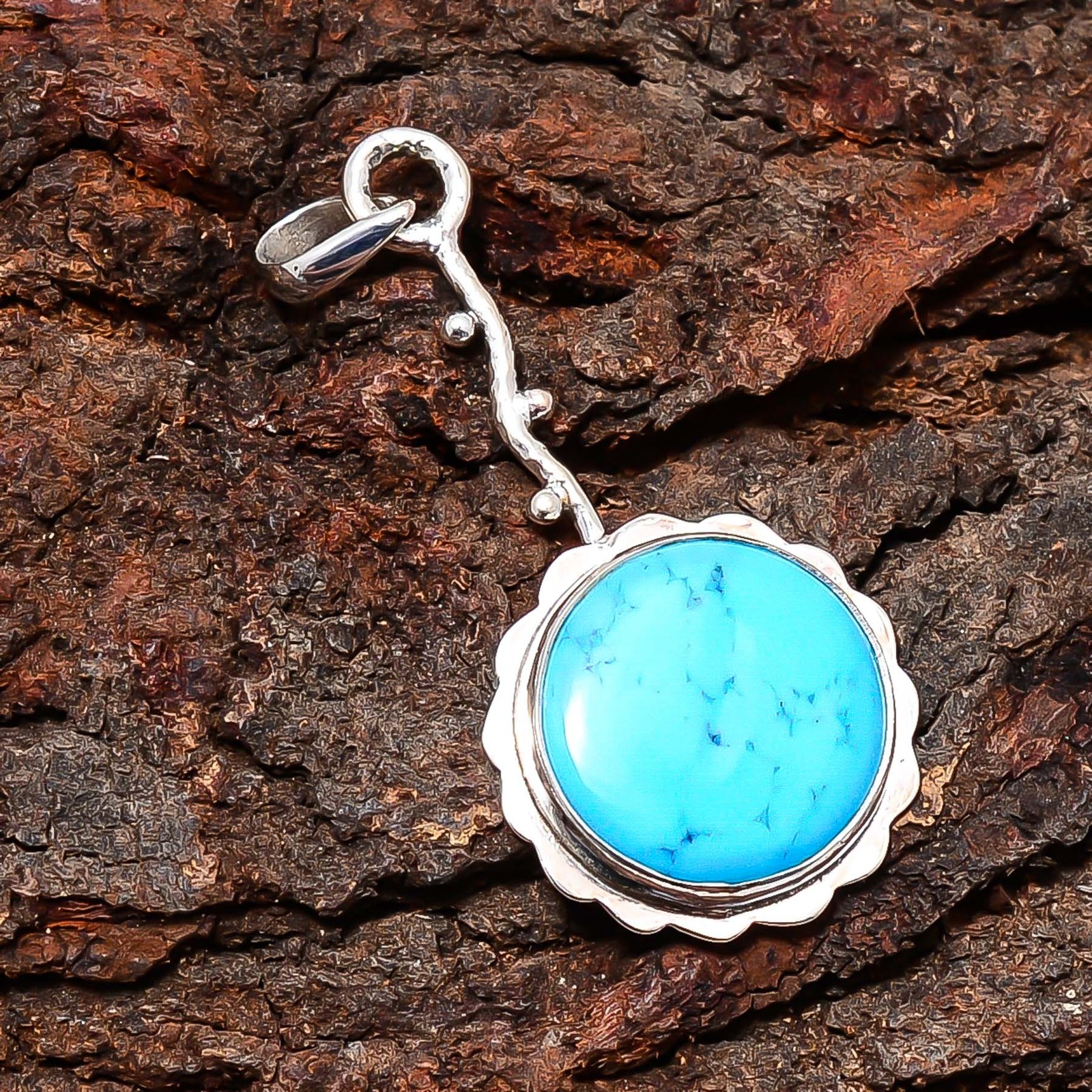 Magnesite Turquoise Designer Handmade 925 Sterling Silver Pendant 2.15″ P8125617