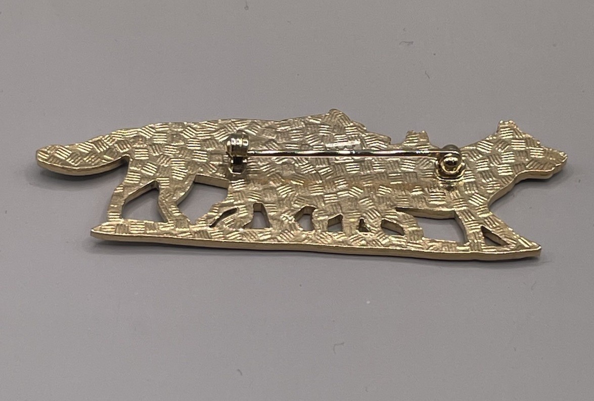 Source Unknown Wolf Pack Brooch Black &Gold