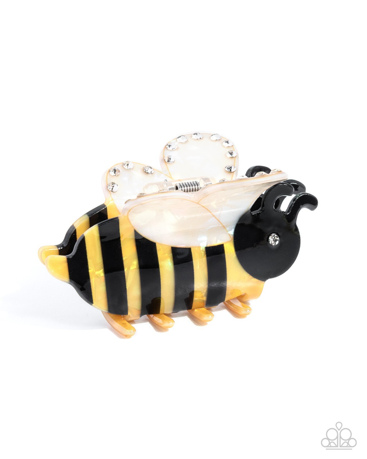 Paparazzi Bee Backdrop – Yellow – White Gem & Rhinestone – Paint – Bee Claw Clip