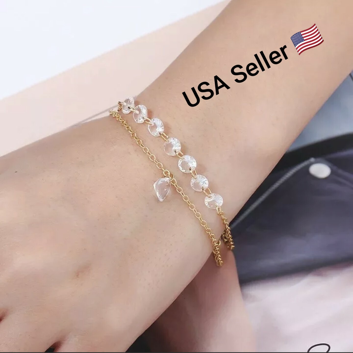 New Personality Double Love Rhinestone Bracelet Crystal Sweet Fashion Wild Women