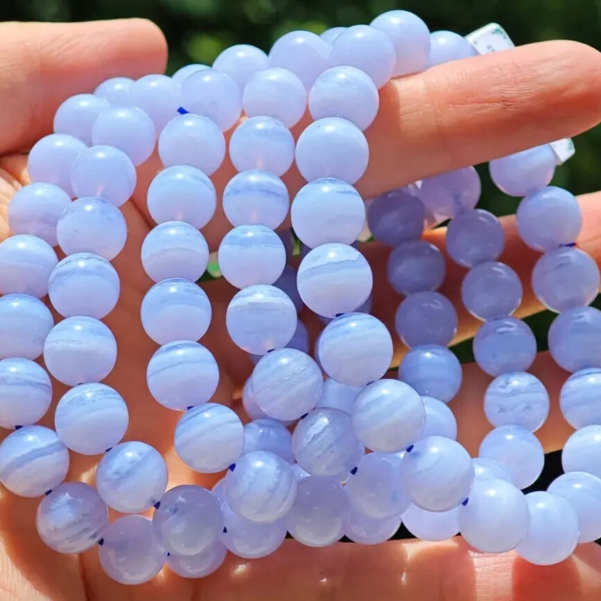 Blue Lace Agate Crystal Beads Bracelet Delicate Healing 8MM Gemstone Gifts