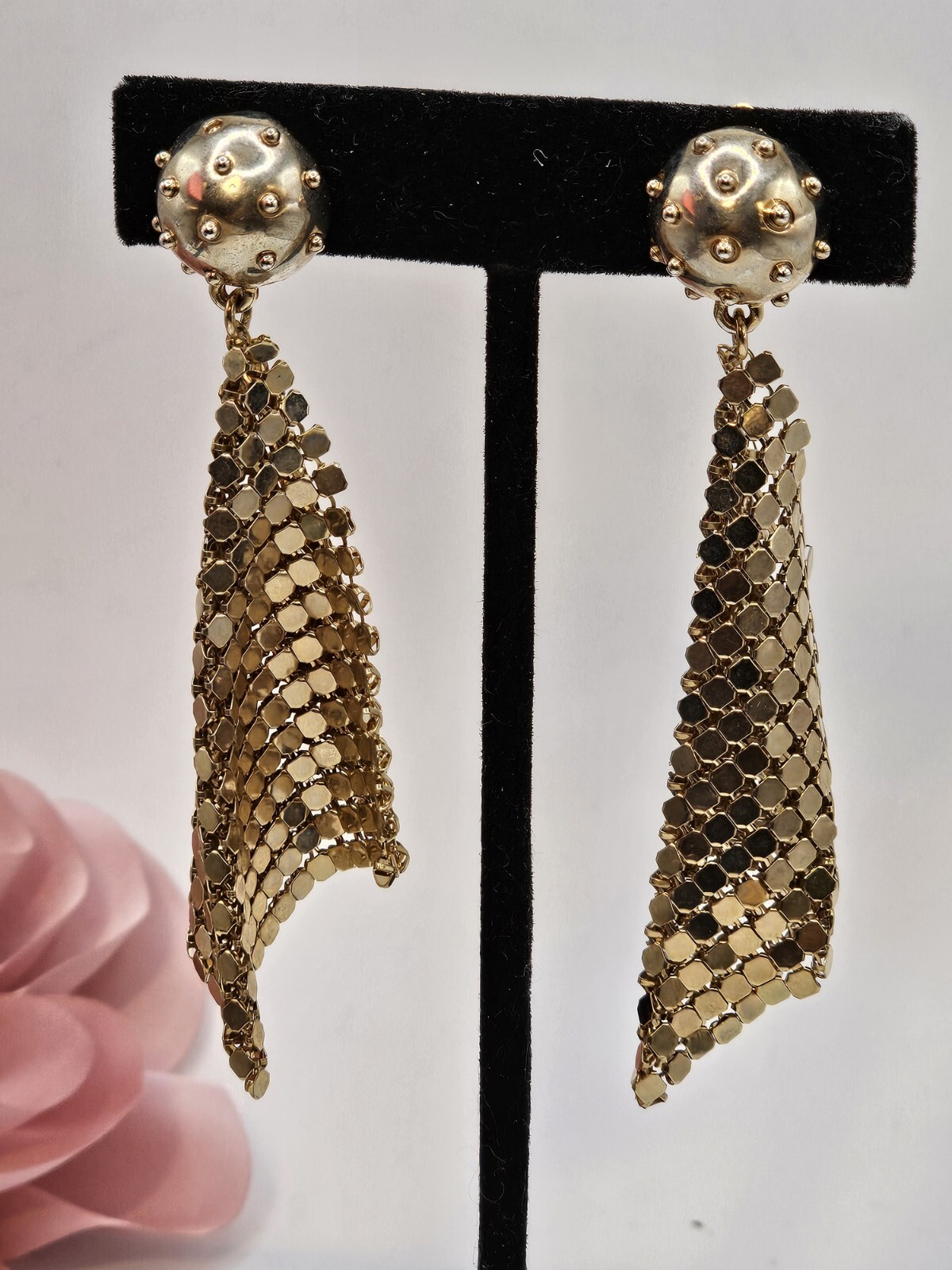 Moussy Goldtone Mesh Chain Dangle Earrings Long Statement Retro Glam