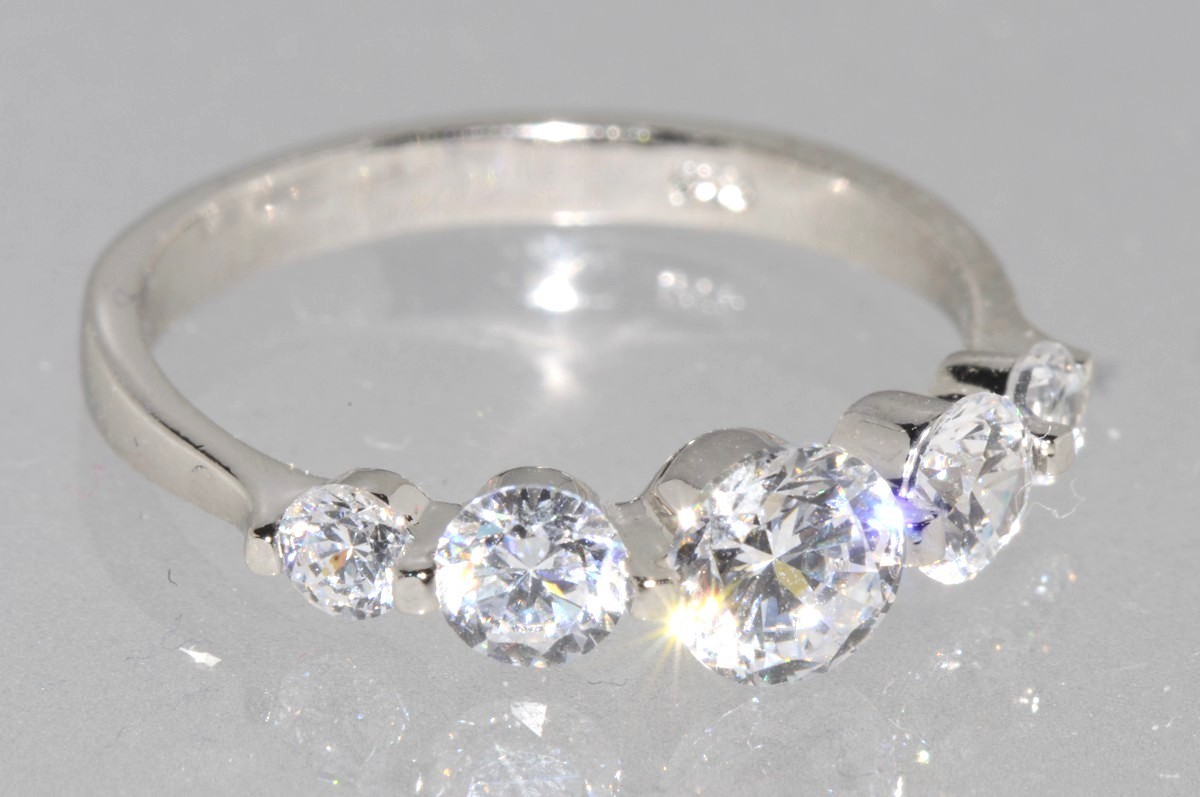 CZ Ring .925 Sterling Silver 5 Stone Clear CZ