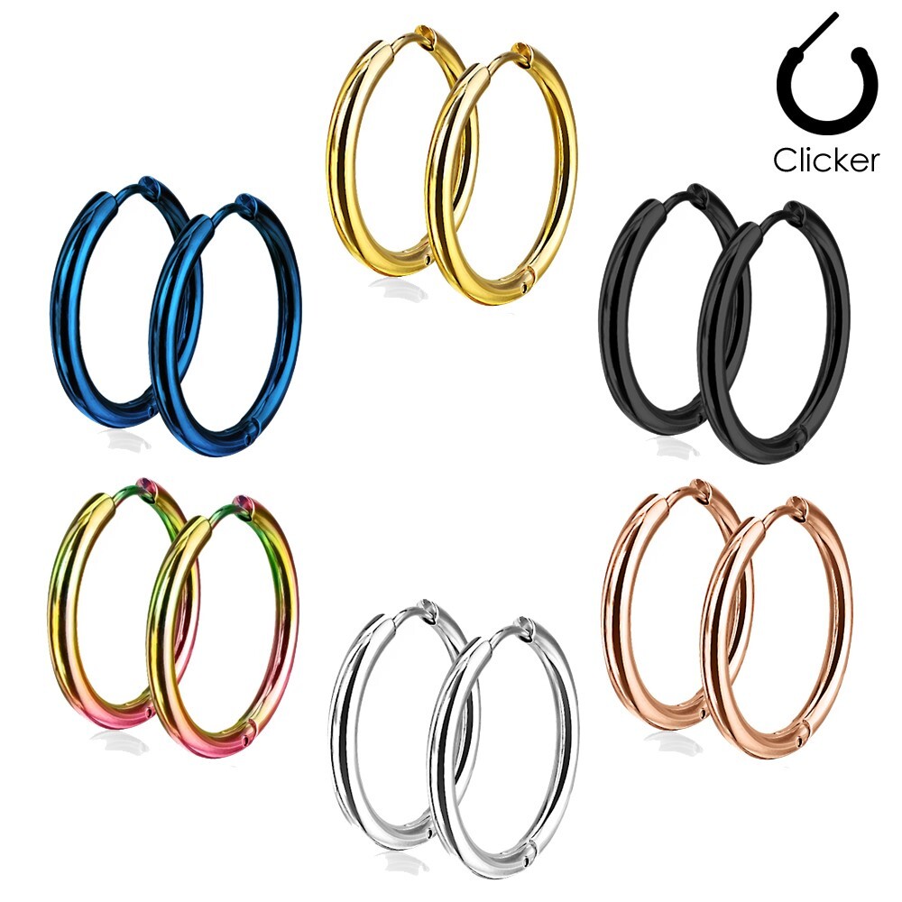 Stainless Steel Plain Endless Hoop Earrings Black-Blue-Silver-Rose Gold Plated