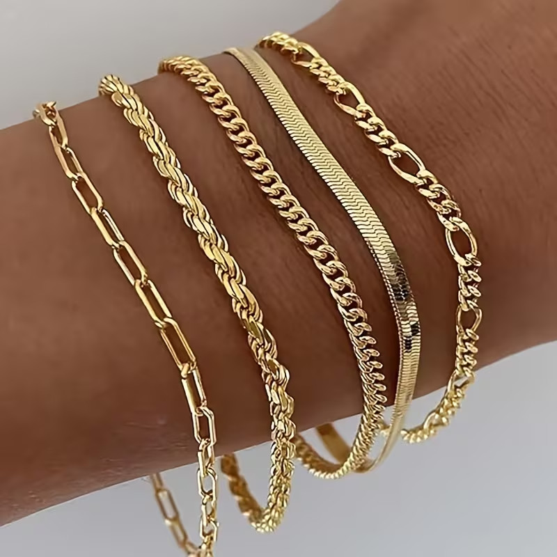 5pcs women’s Bracelet set -Elegant Bohemian Style, Rhinestone Decoration