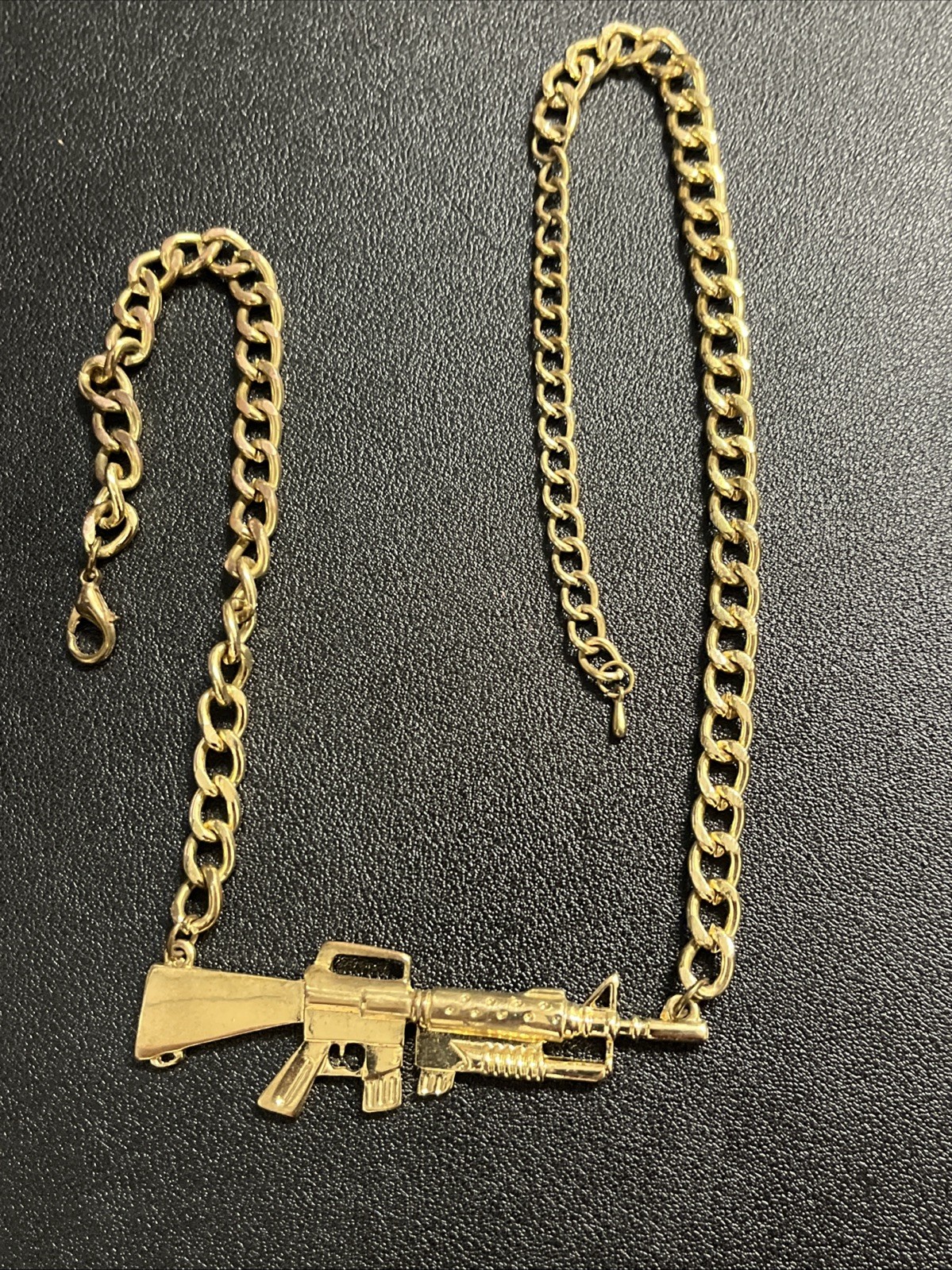 Gold Toned Stainless Steel Cuban Chain Gun Rifle Necklace 16 Inch