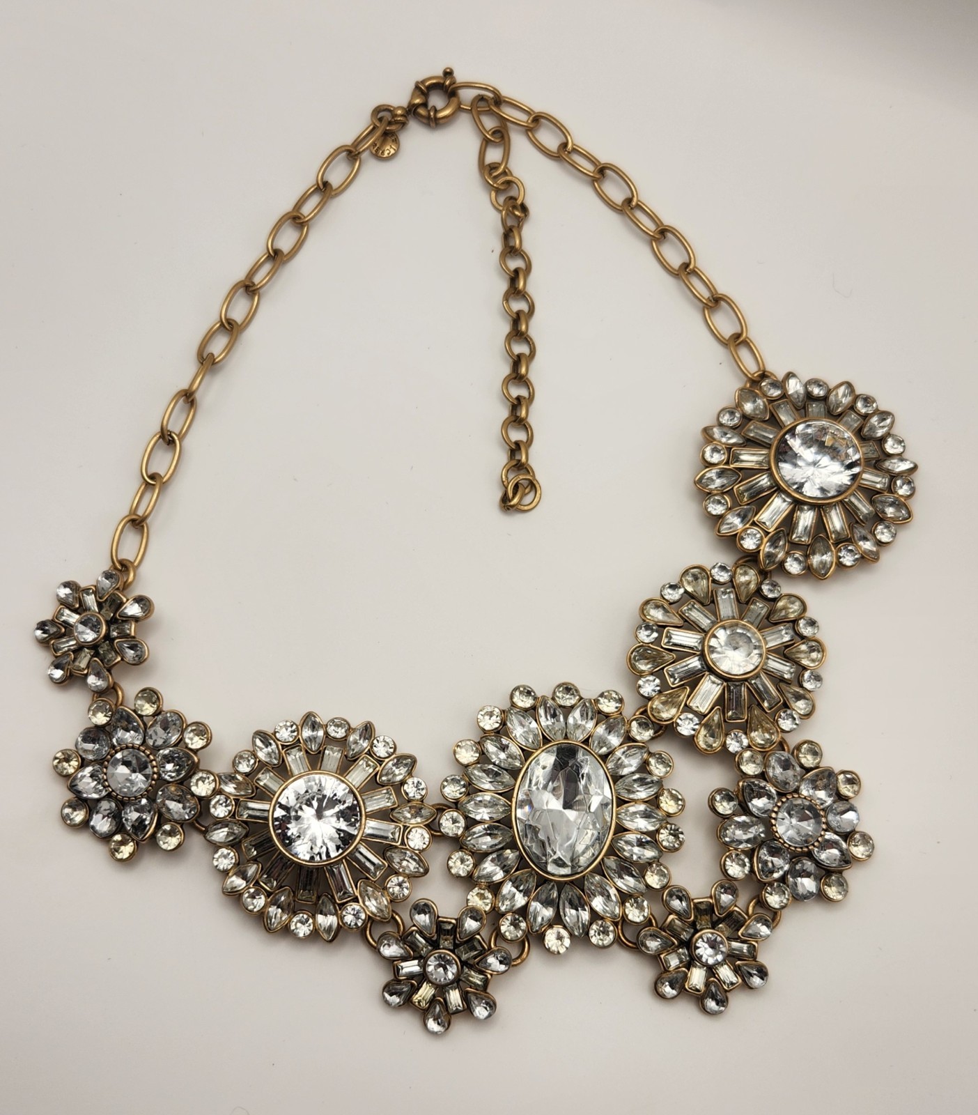 J Crew Crystal Statement Necklace Gold Tone Floral Bib Rhinestone Vintage Style