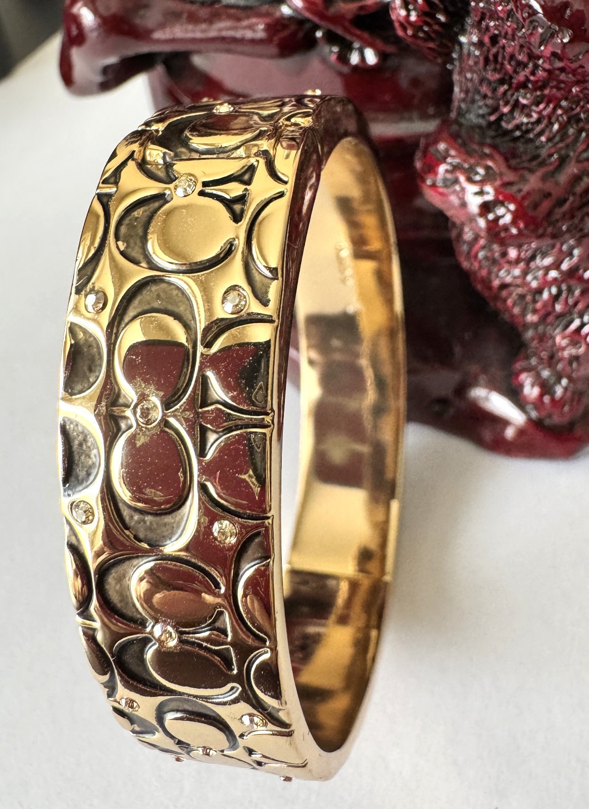 COACH Signature C Hinged Bangle Bracelet Gold Tone Size 59.7 mm