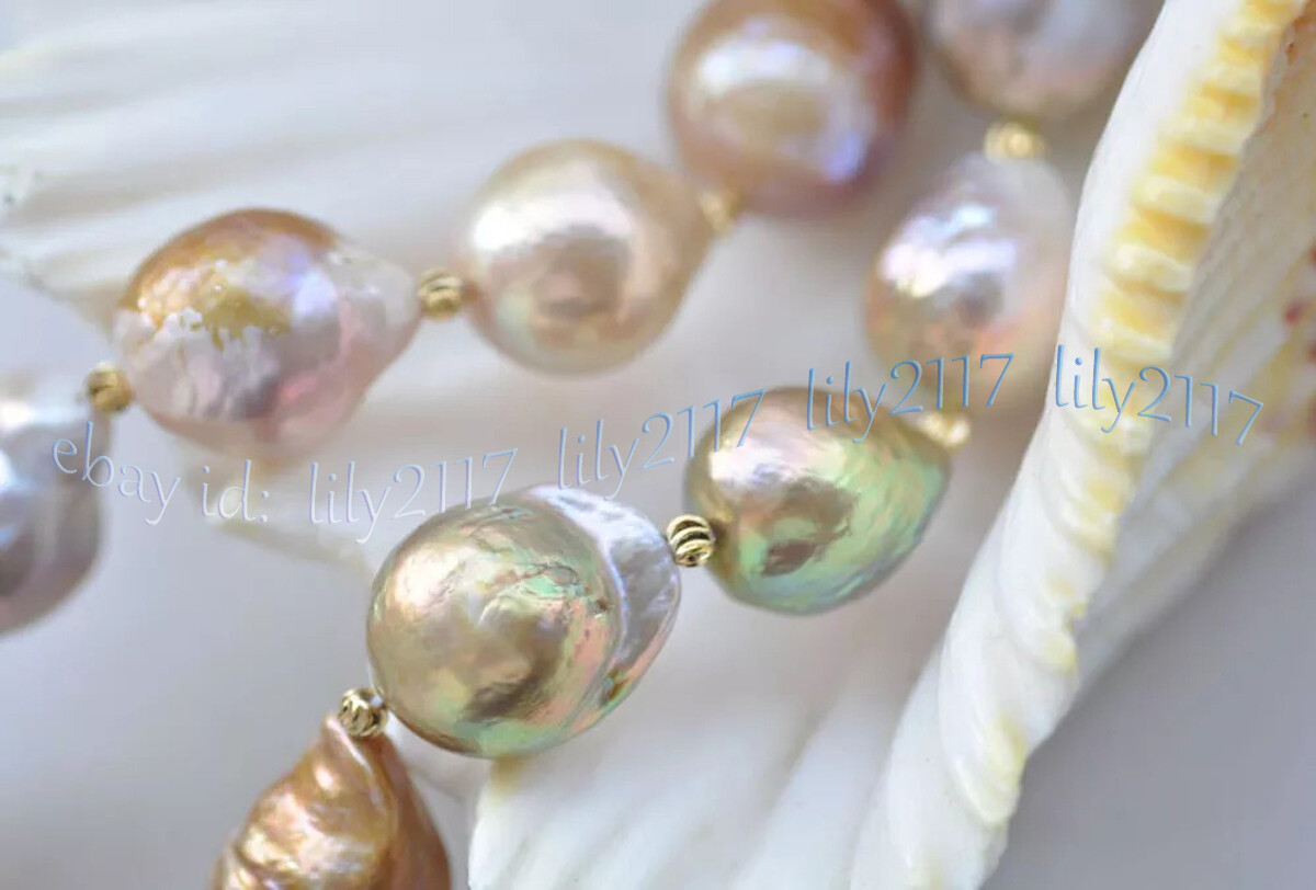 15-20mm Real Natural Peacock Lavender Baroque Keshi Reborn Edison Pearl Necklace