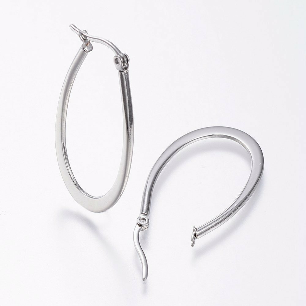 Stainless Steel Hoop Earrings Yellow Gold Silver 1.2″ to 2.4″ Pin 0.7x1mm P563