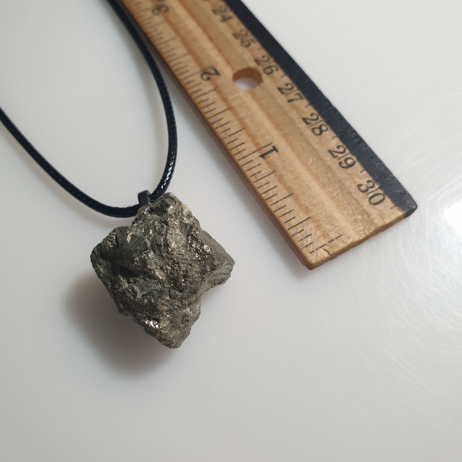 Pyrite Stone Necklace Raw Adjustable Black Cord Lobster Clasp Minimalist Design