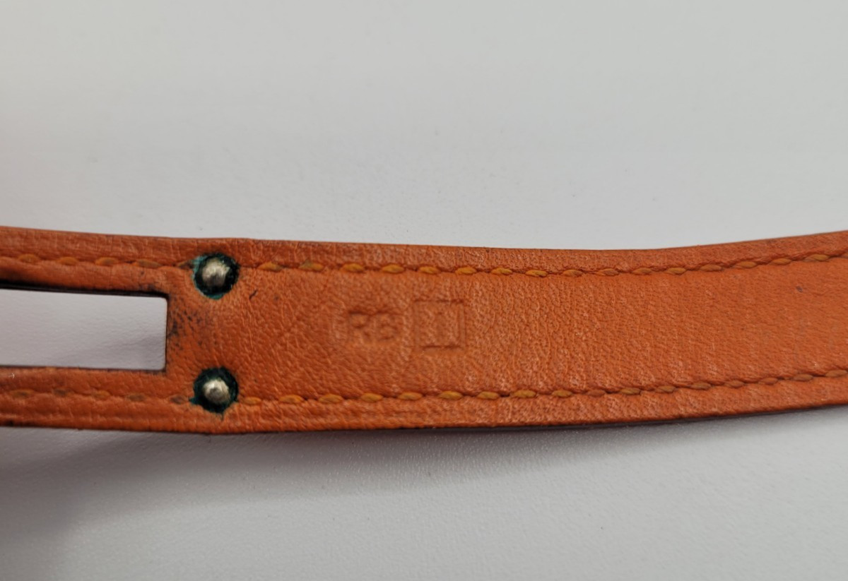 Hermès Double Tour Kelly Bracelet Orange Leather Palladium Size 1