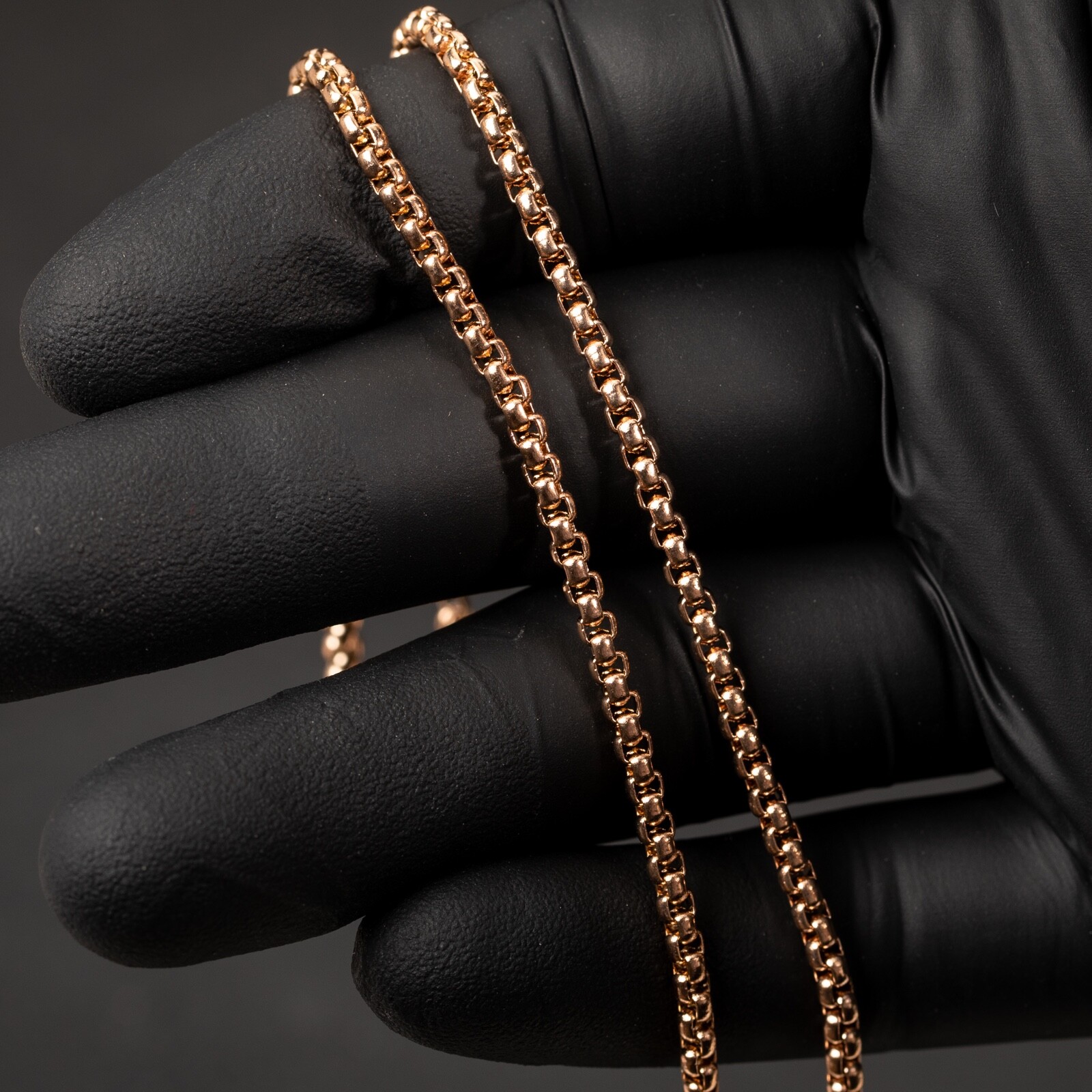 Solid Rose Gold Plated 316 Stainless Steel 3MM Smooth Pearl Box Chain Necklace