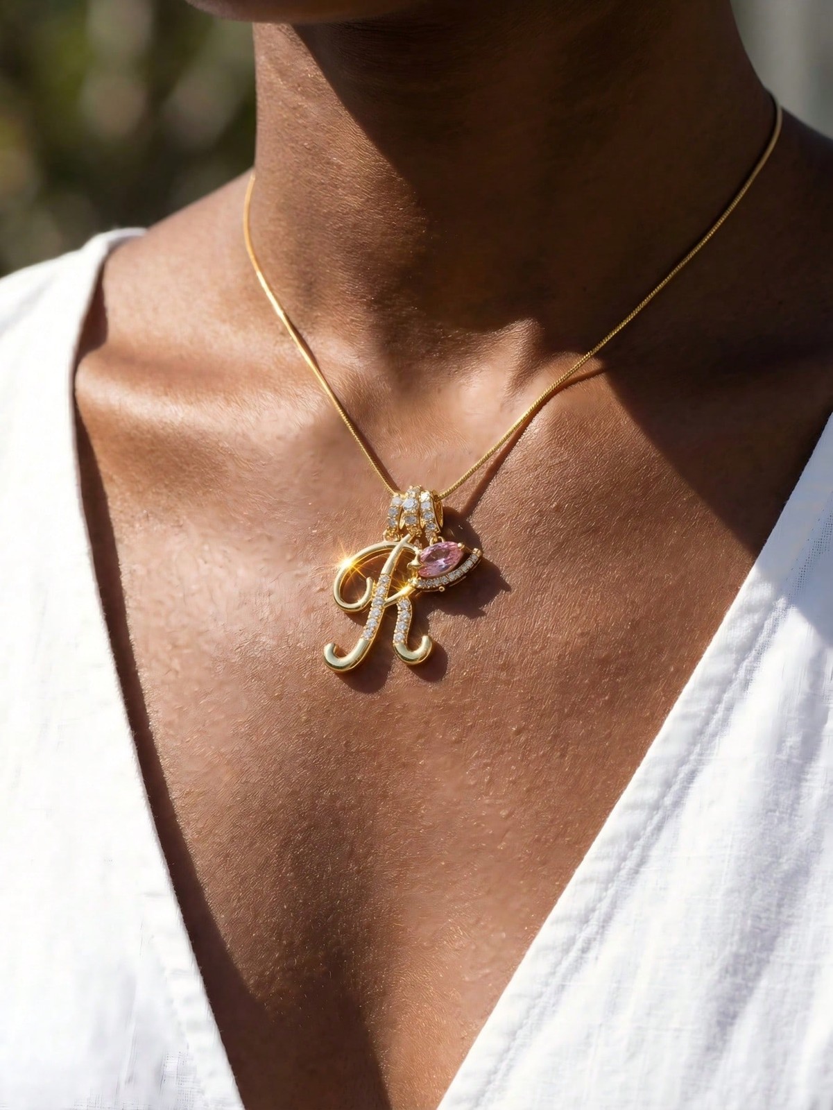 1pc Cubic Zirconia Heart-Shaped Necklace With 26 English Alphabet Design